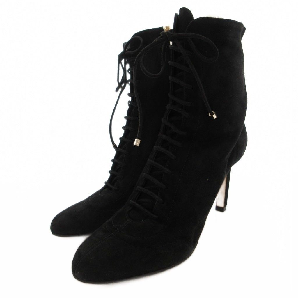 ジミーチュウ JIMMY CHOO レースアップブーツ ショート スエード サイドジップ ピンヒール 36 黒 ブラック /FF ■GY57