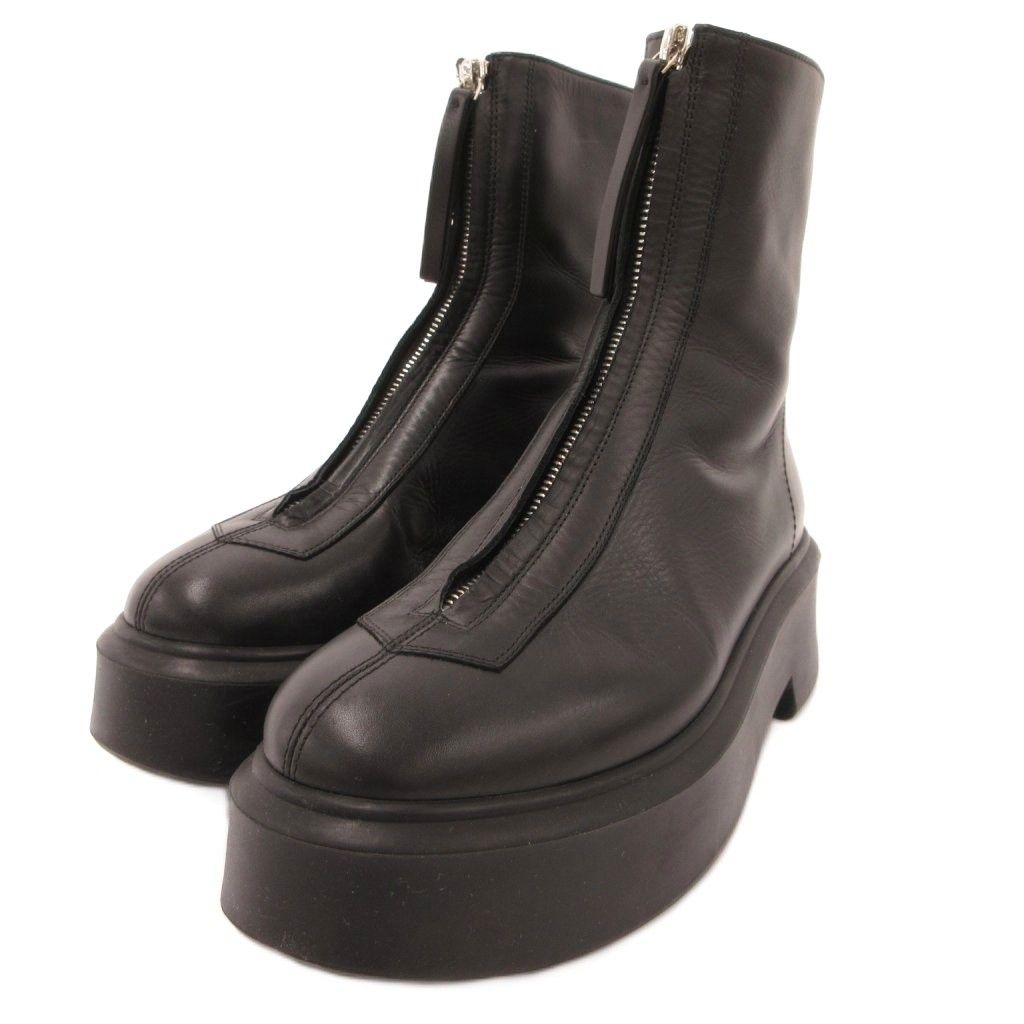 ザロウ THE ROW ZIPPED アンクルブーツ フロントジップ カーフレザー 本革 37 24cm 黒 ブラック /JS ■GY57