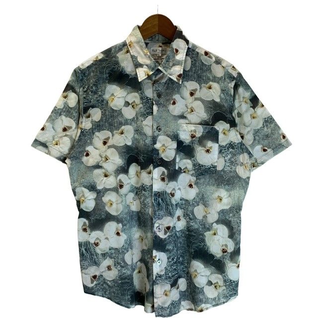 【中古】　Paul Smith LONDON　柄シャツ　半袖　トップス　レギュラーカラー　胸ポケット　総柄　花柄　日本製　古着　/1125