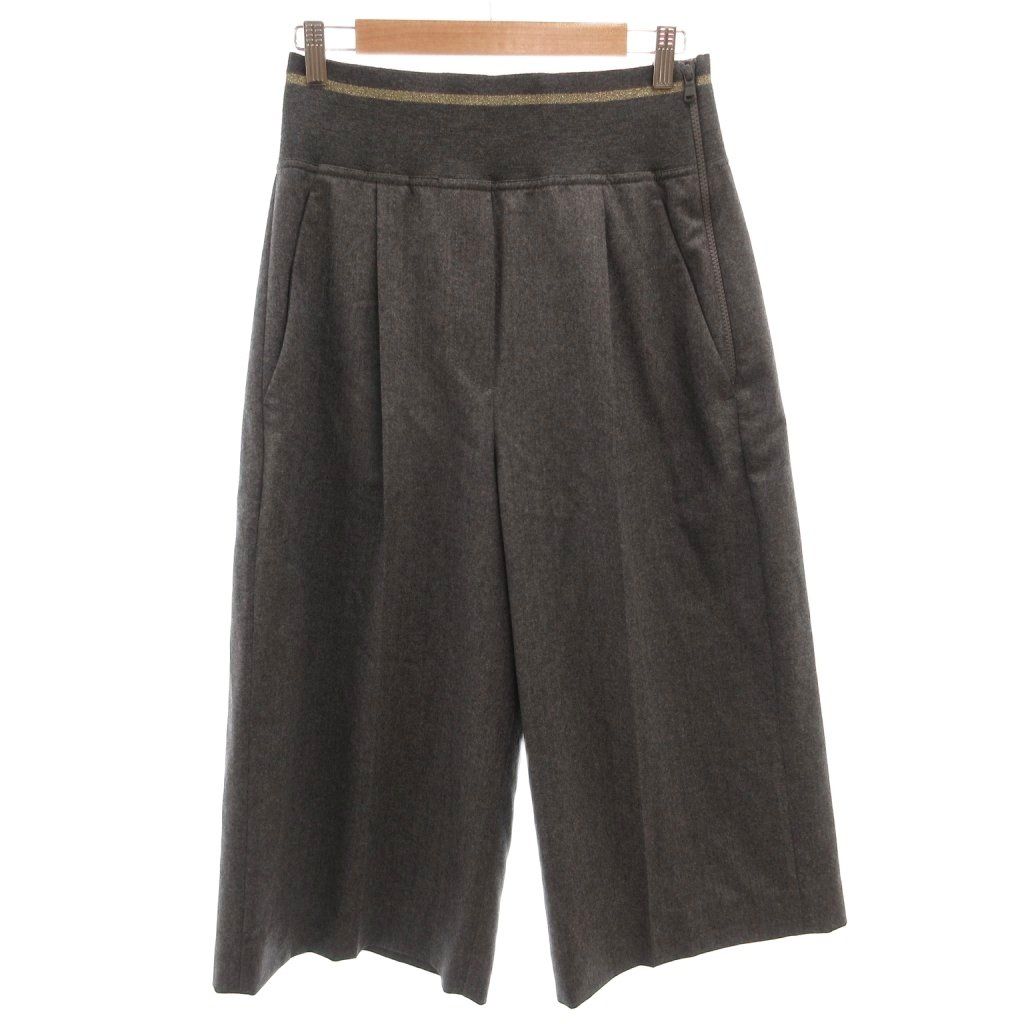 ブルネロクチネリ BRUNELLO CUCINELLI イージーパンツ ゴムウエスト ウール ラメ タック クロップド ワイド 44 グレー /FF ■ECD004