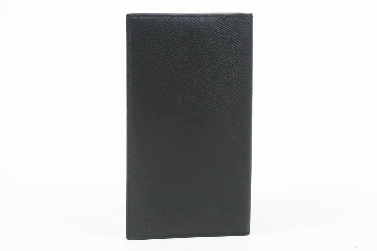 【美品】HERMES エルメス フレミング 二つ折り長財布 札入れ レザー ブラック系 □K刻【TG32】
