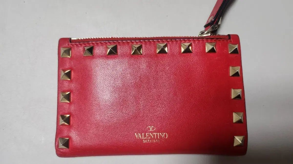 Valentino スタッズ装飾 カードウォレット レッド