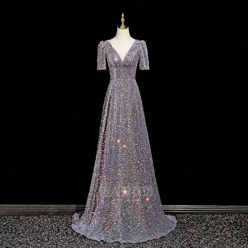 【送料無料】ロングイブニングドレス 女性用 高級 軽奢 上品 高見え フォーマル 結婚式 二次会 パーティ 司会 合唱 ステージ 発表会 バンケット おしゃれ 長袖 ロング丈 新生活 ギフト