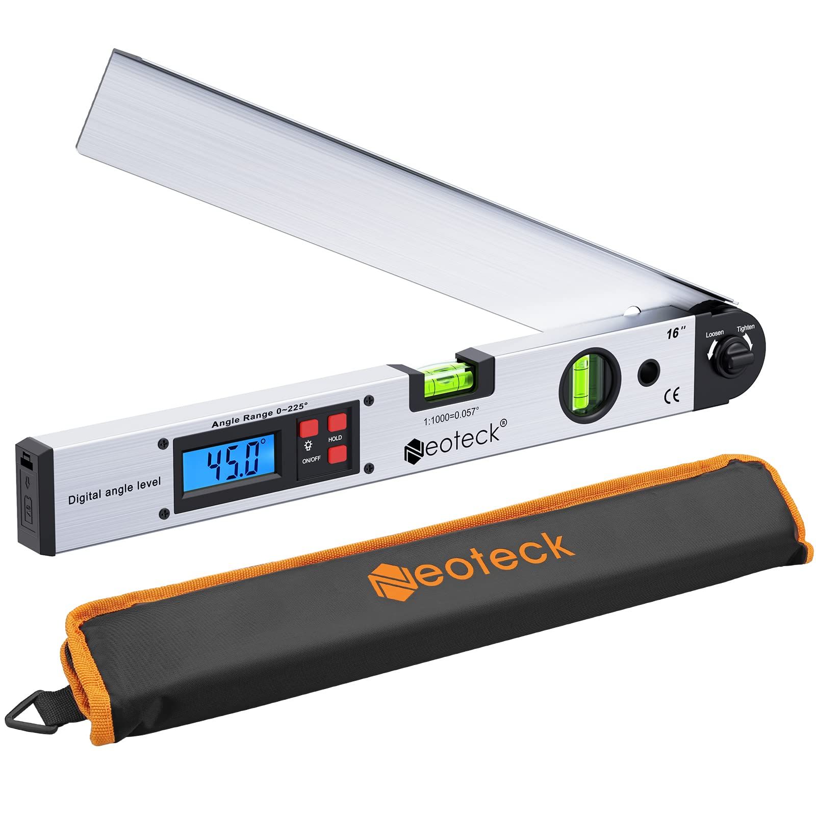 ☆新品☆Neoteck デジタル角度計 0-225° 解像度0.1° LCDディスプレイ バックライト付き (銀) f2b21dba