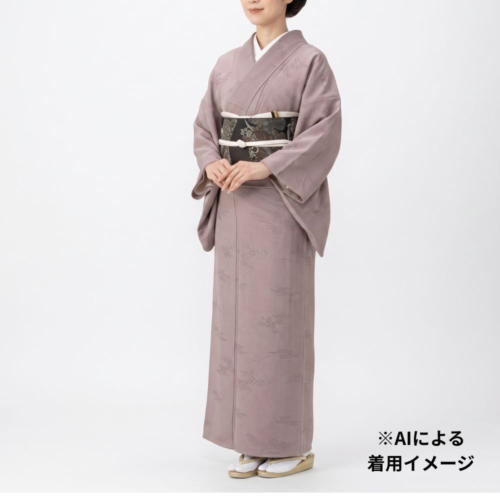 リユース 美品【丹後ちりめん】色無地 正絹 袷 一つ紋 五三の桐 刷り