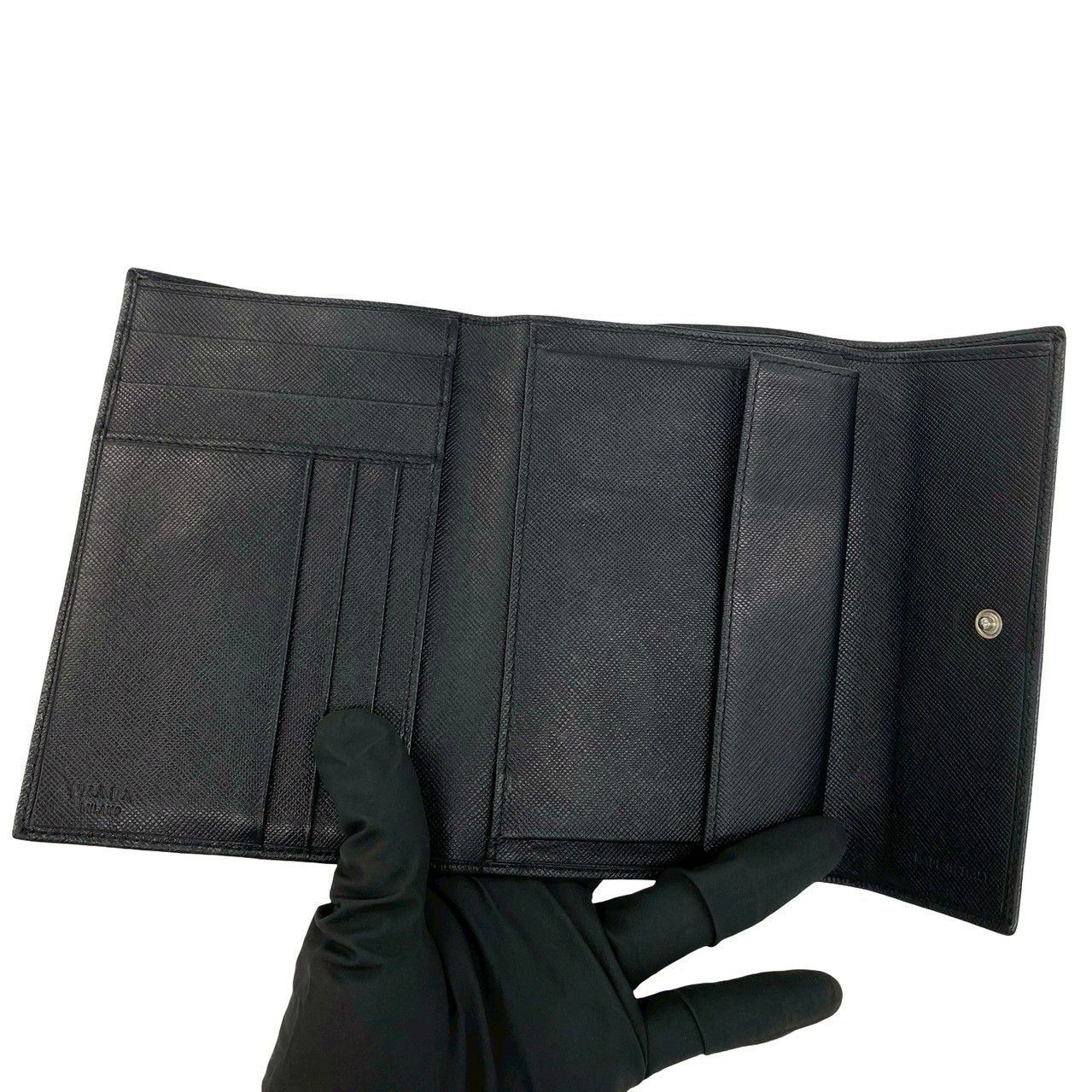 極 美品 PRADA プラダ 三角ロゴ プレート 金具 サフィアーノレザー
