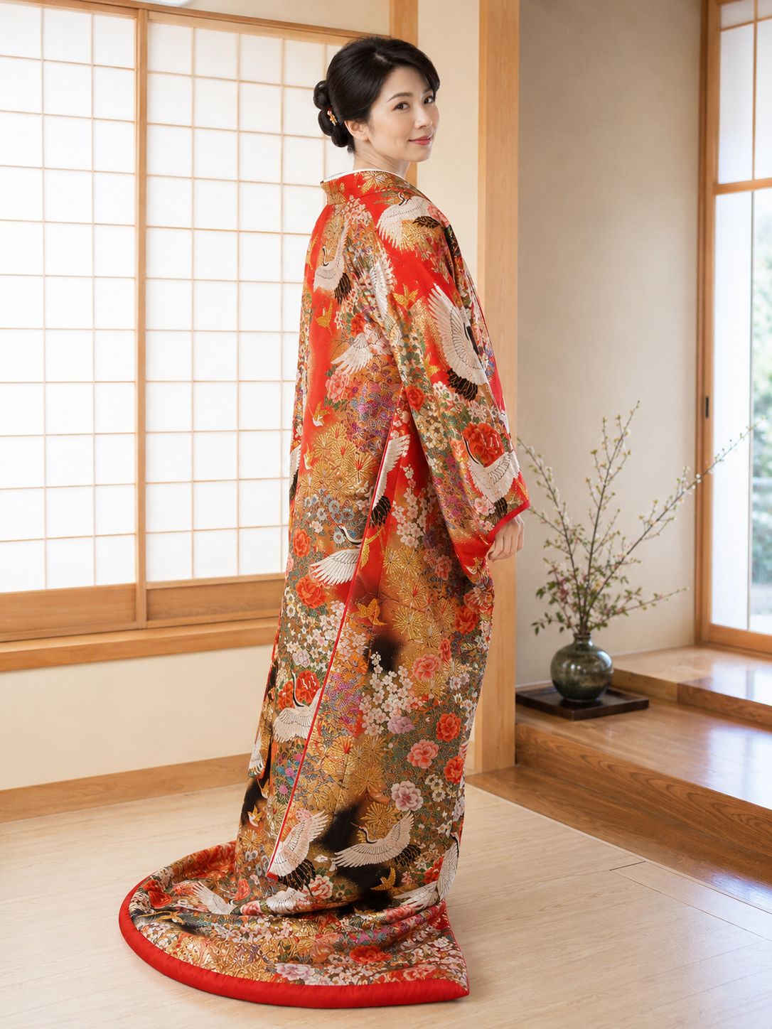 【桂由美ブランド】最高級 色打掛 鶴・桜・牡丹 豪華絢爛 金糸 吉祥文様