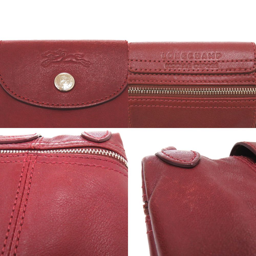 美品 ロンシャン ル プリアージュ レザー ショルダーバッグ ボルドー 0518 Longchamp