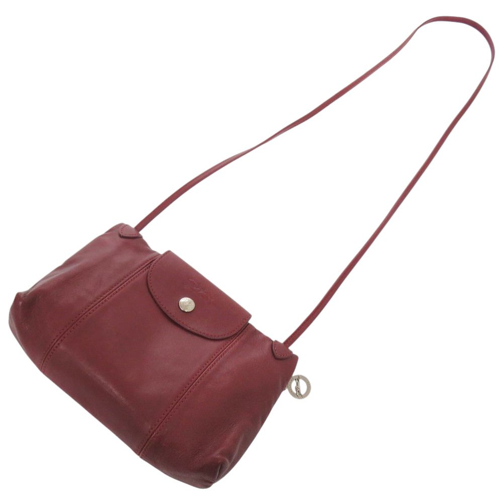 美品 ロンシャン ル プリアージュ レザー ショルダーバッグ ボルドー 0518 Longchamp