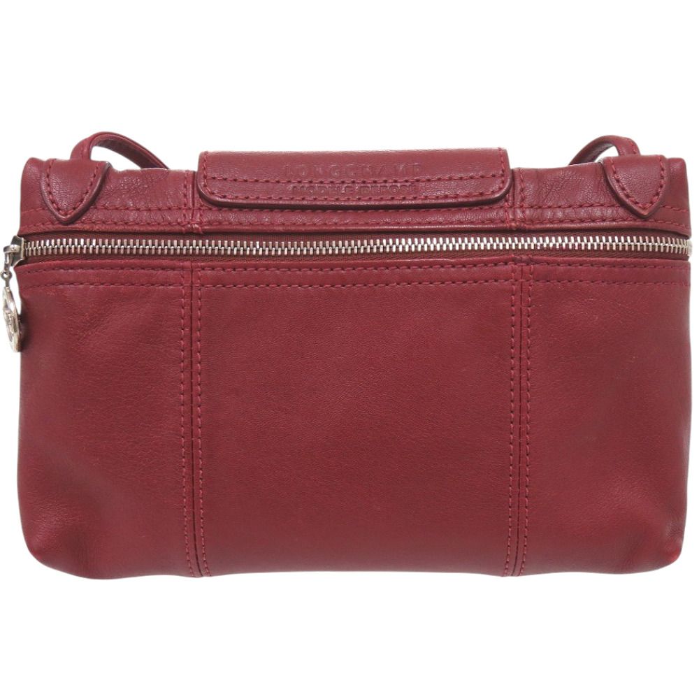 美品 ロンシャン ル プリアージュ レザー ショルダーバッグ ボルドー 0518 Longchamp