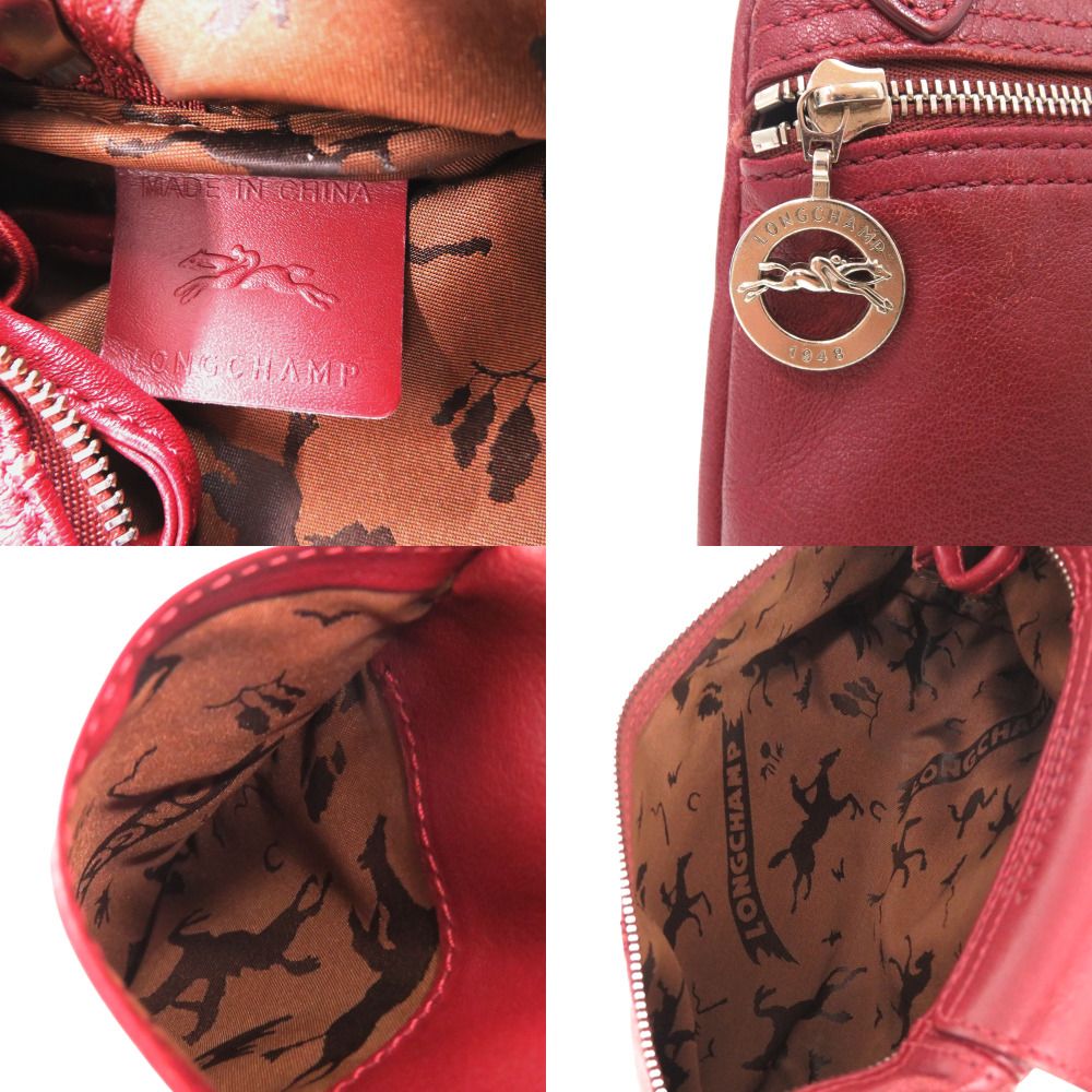 美品 ロンシャン ル プリアージュ レザー ショルダーバッグ ボルドー 0518 Longchamp