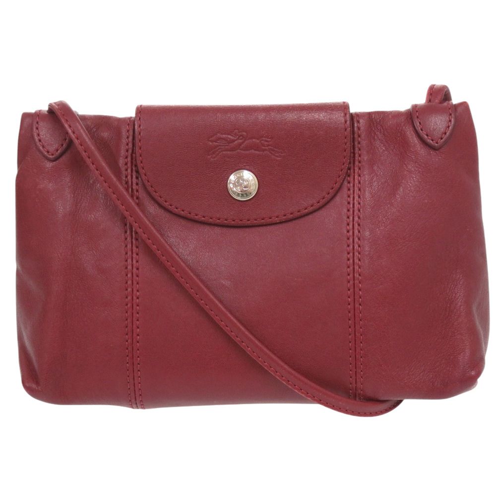 美品 ロンシャン ル プリアージュ レザー ショルダーバッグ ボルドー 0518 Longchamp