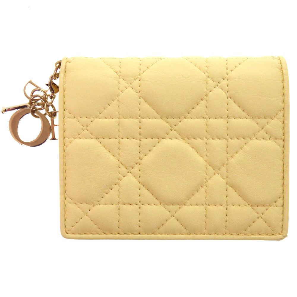 美品 クリスチャンディオール カナージュ レディディオール 33MA0291 カーフ イエロー 二つ折り財布 0868 Christian Dior