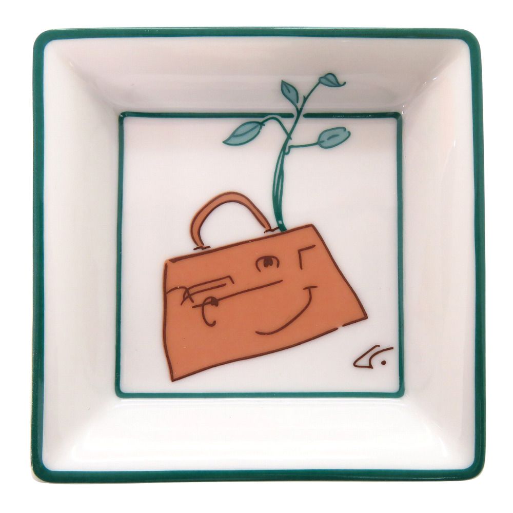 未使用 エルメス 皿 スクエアプレート 1998 Annee de l'Arbre ケリードール ポーセリン ホワイト 0784 HERMES