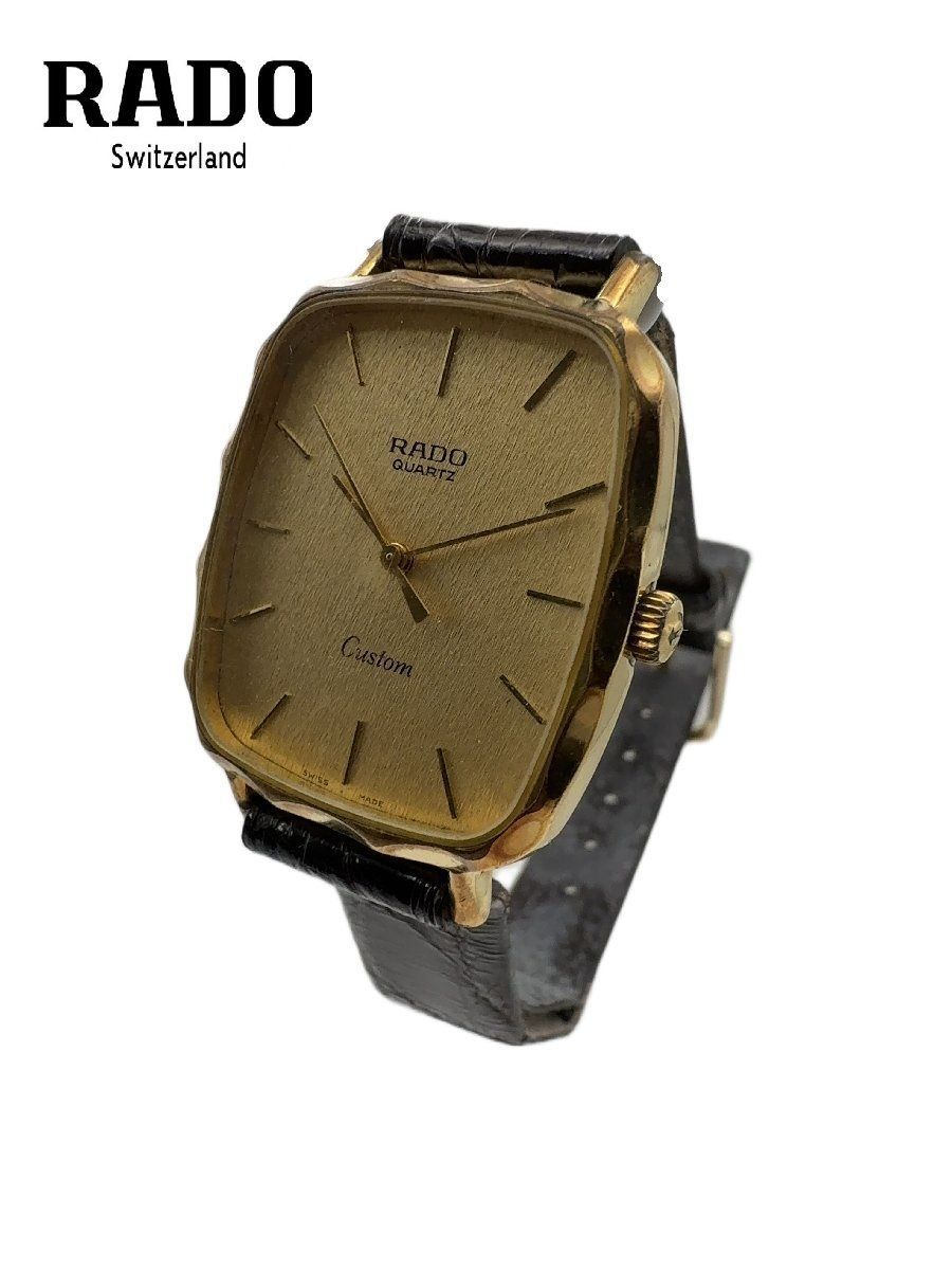 【M】RADO ラドー QUARTZ Custom スクエアフェイス ゴールド文字盤 レザー クォーツ 腕時計/mo-A-214-5924-4.85/ヴィンテージ/正規品/本物/上品/落ち着いた/魅力