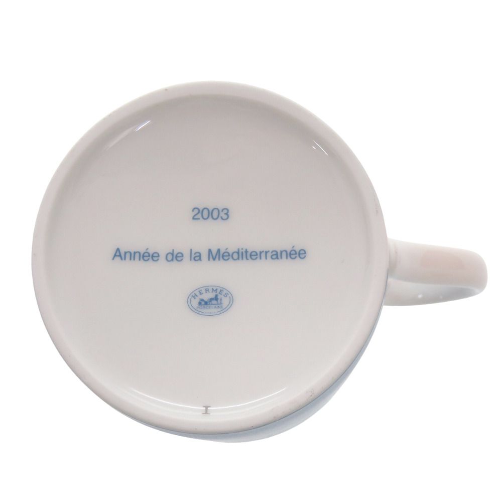 未使用品 エルメス Annee de la Mediterranee 地中海の庭 ノベルティ ポーセリン 磁器 ブルー マグカップ  青 0782【中古】HERMES 未使用品 エルメス Annee de la Mediterranee 地中海の庭 ノベルティ