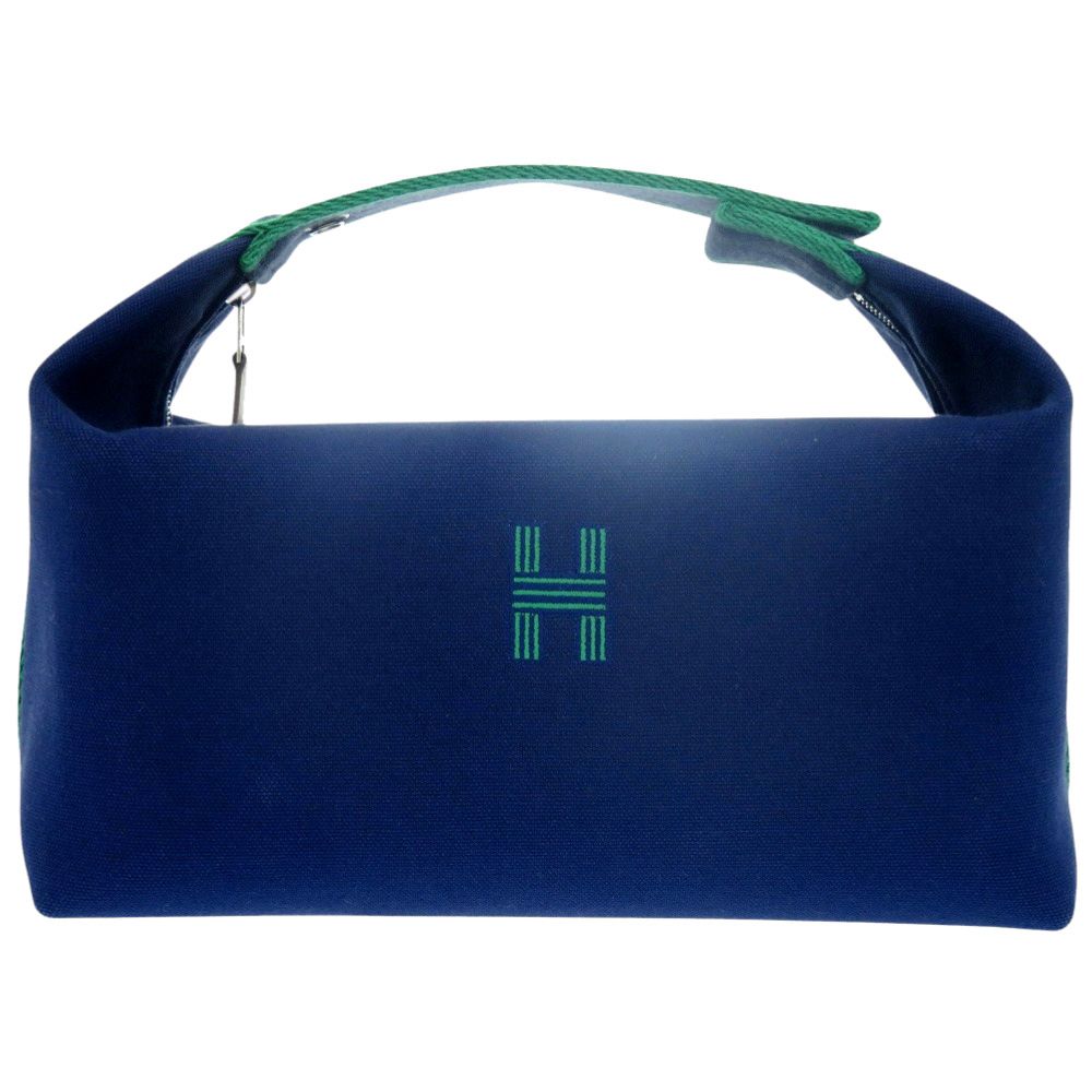 新品同様 エルメス ブリッド ア ブラック PM コットンキャンバス ネイビー ハンドバッグ 紺 0488 HERMES