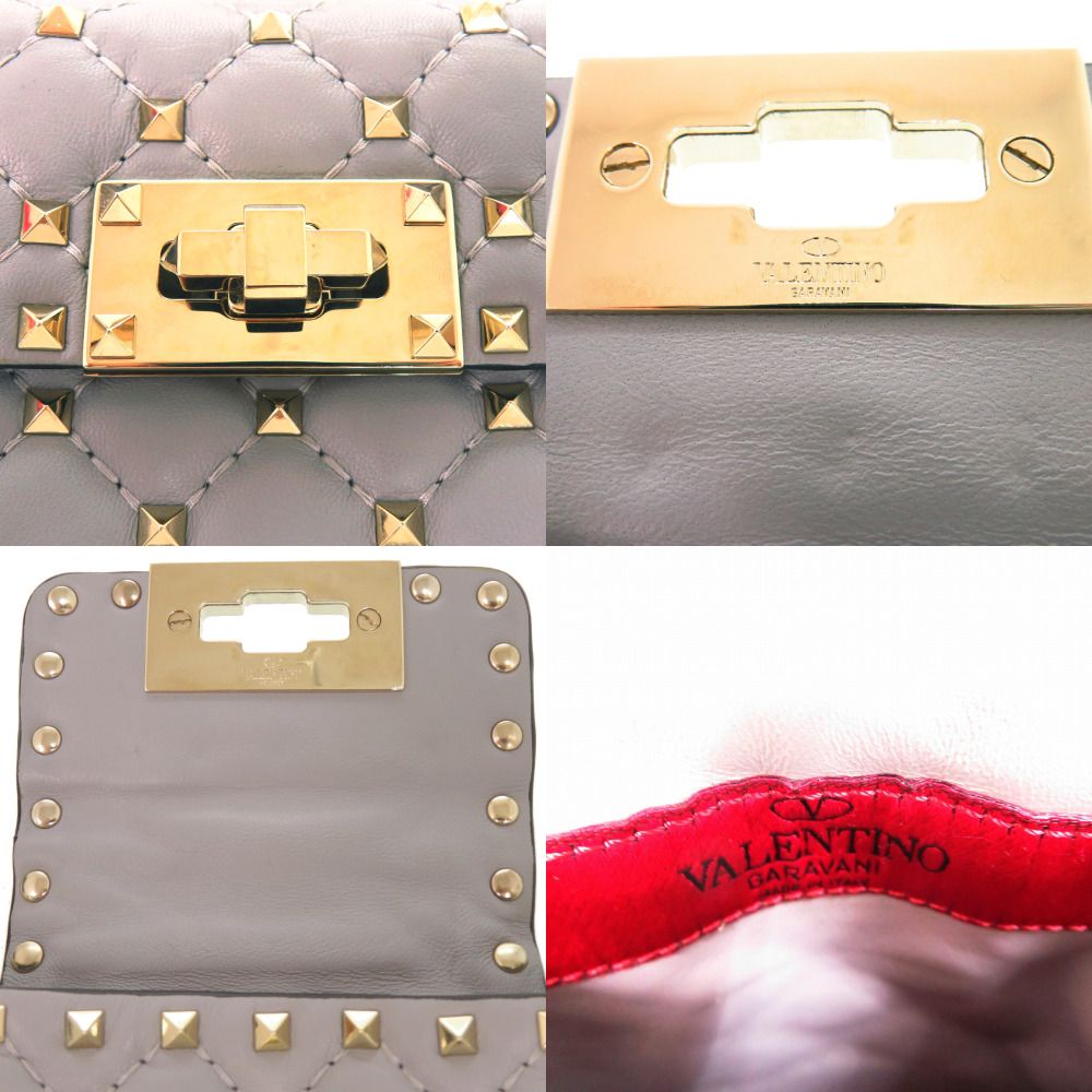 美品 ヴァレンティノ ガラヴァーニ ロックスタッズ レザー ショルダーバッグ フォンケース グレー 0383 Valentino Garavani
