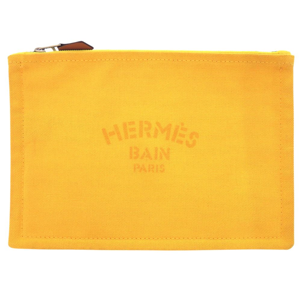 新品同様 エルメス フラットポーチPM コットンキャンバス イエロー ポーチ 0347 HERMES