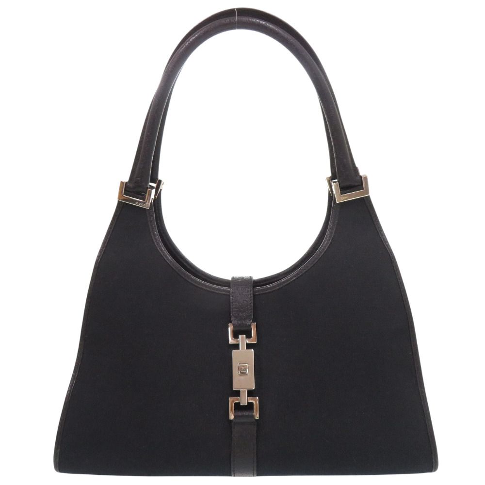 美品 グッチ ジャッキー コットンキャンバス レザー ブラック ショルダーバッグ 黒 0603 GUCCI