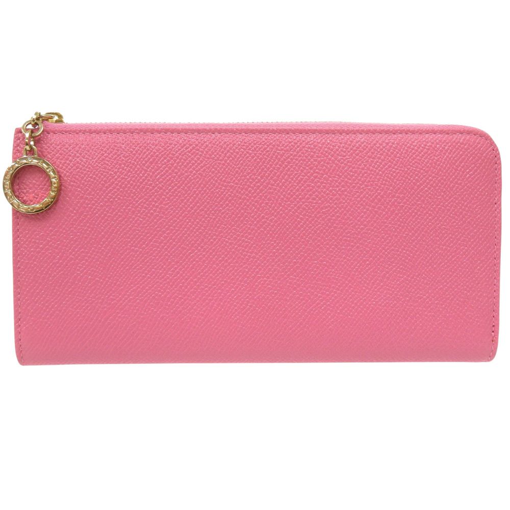新品未使用品　箱付き　BVLGARI ブルガリ　長財布　サークル金具　ピンク 新品同様 ブルガリ L字ファスナー レザー ピンク 長財布 0506 BVLGARI