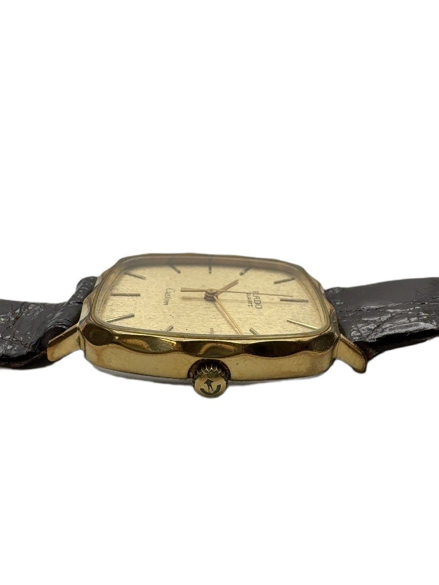 【M】RADO ラドー QUARTZ Custom スクエアフェイス ゴールド文字盤 レザー クォーツ 腕時計/mo-A-214-5924-4.85/ヴィンテージ/正規品/本物/上品/落ち着いた/魅力