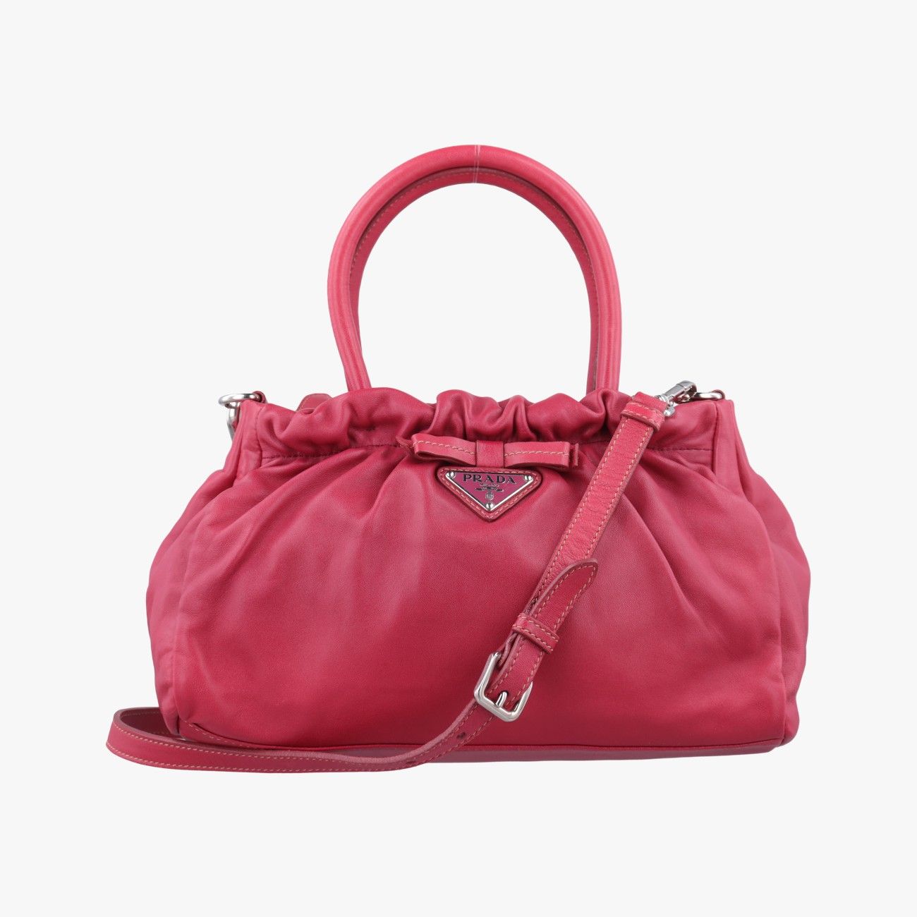 プラダPradaリボンギャザー レッド レザー BN1631 31/8 - メルカリ
