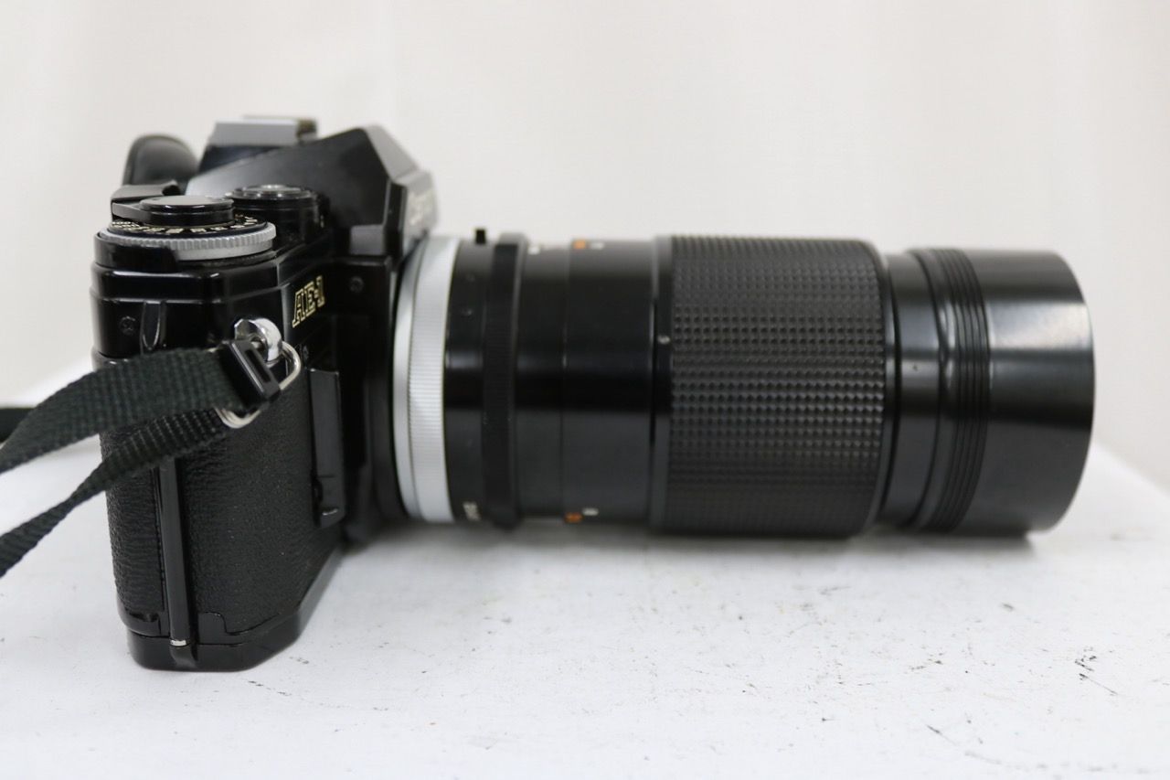 【返品保証】 キャノン Canon AE-1 ブラック FD 200mm F4 SSC ボディレンズセット e13075