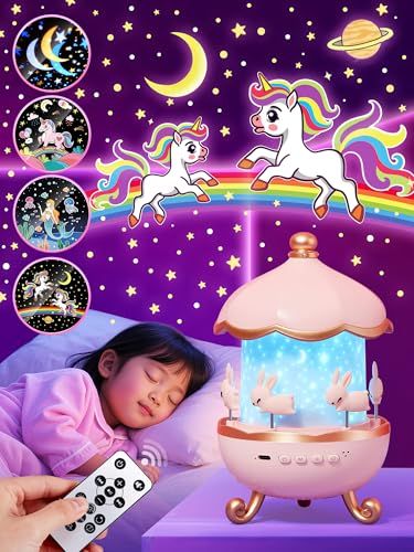 プラネタリウム 家庭用 おもちゃ【15種類スライド 10曲内蔵 リモコン付き】ユニコーン ナイトライト プレゼント【 3段階タイマー/調光 1200mAh電池 360度回転】オルゴール かんせつ照明 おしゃれ ホームプロジェクター 睡眠グッズ f2023fd4