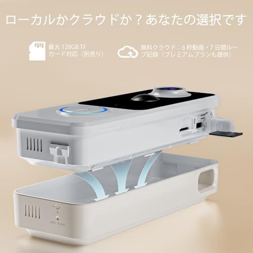 インターホン ワイヤレス工事不要[2K HD 180° 超広角 全身視野] 双方向通話 充電 1 回で 1-2 ヶ月持続 ビデオドアベルは簡単に設置できます サブスクリプション不要 動体検知＆アラート IP66 防塵防水 Alexa/Goog c550f751
