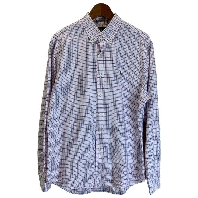 【中古】　RALPH LAUREN　チェックシャツ　長袖　トップス　ボタンダウン　ワンポイント　スモールポニー　刺しゅう　古着　/2004