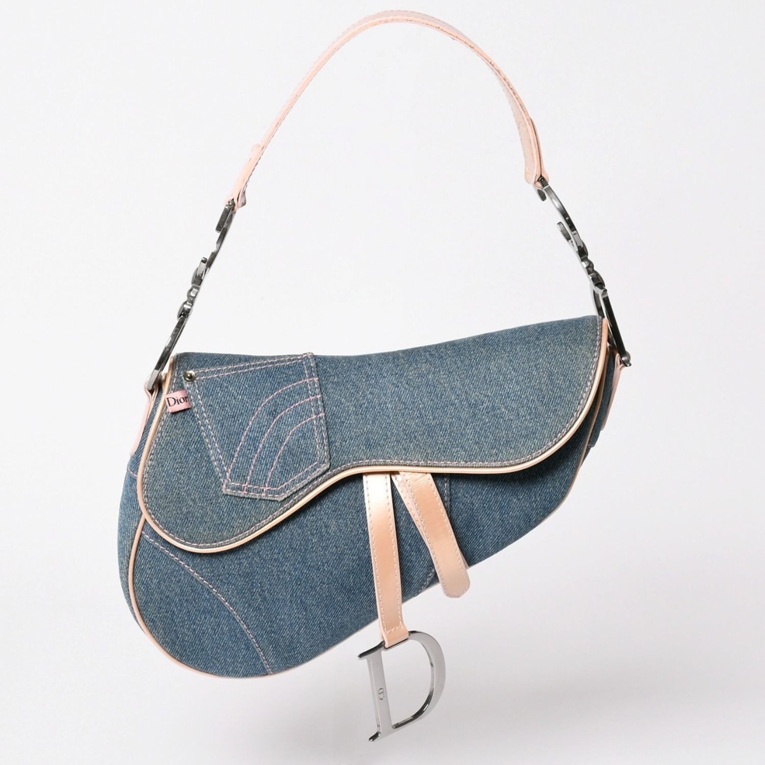 極美品 CHRISTIAN DIOR クリスチャンディオール サドルバッグ ワンショルダーバッグ ガリアーノ期 デニム ピンク 中古 4a003084