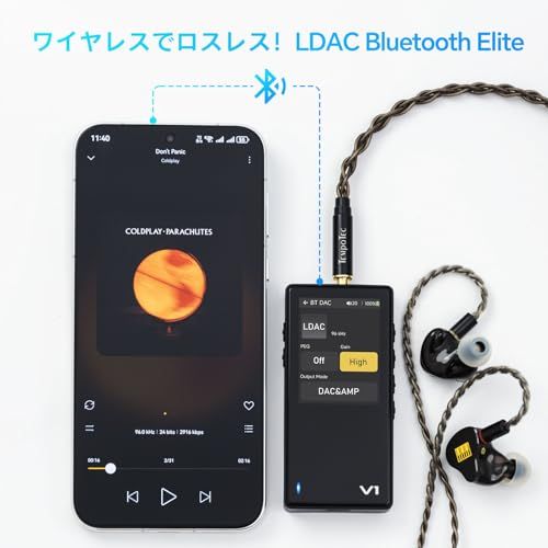TempoTec Variations V1 ポータブルHiFi音楽プレーヤー、双方向Bluetooth 5.1搭載デジタルオーディオプレーヤー。4.4mm＆3.5mmヘッドフォン端子+黒い背部クリップ/ 09c6b567