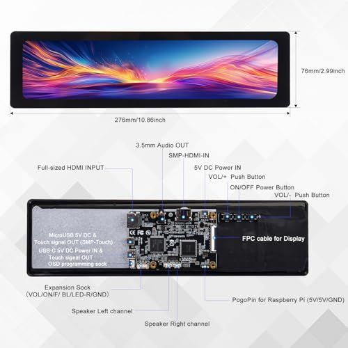 GeeekPi 11.26インチ 静電容量式タッチスクリーンLCD 1920x440 HDMI IPS/ 8c7dc5d9