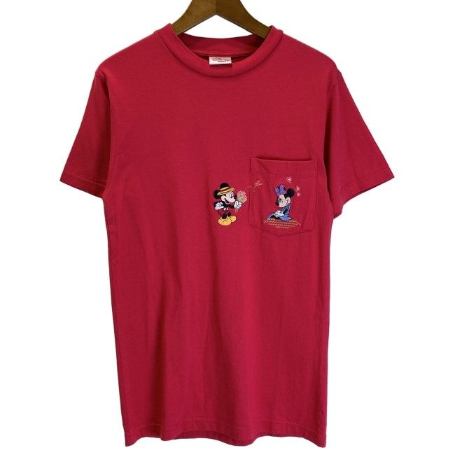 【中古】　DISNEY　Tシャツ　半袖　トップス　クルーネック　胸ポケット　キャラクター　ミッキー　ミニー　刺しゅう　古着　/1104