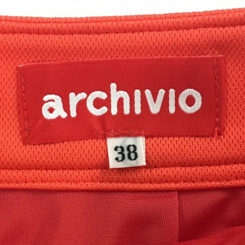 【新品】アルチビオ スカート レッドオレンジ系×白 ボックスプリーツ 裏地付 レディース 38(M) ゴルフウェア archivio