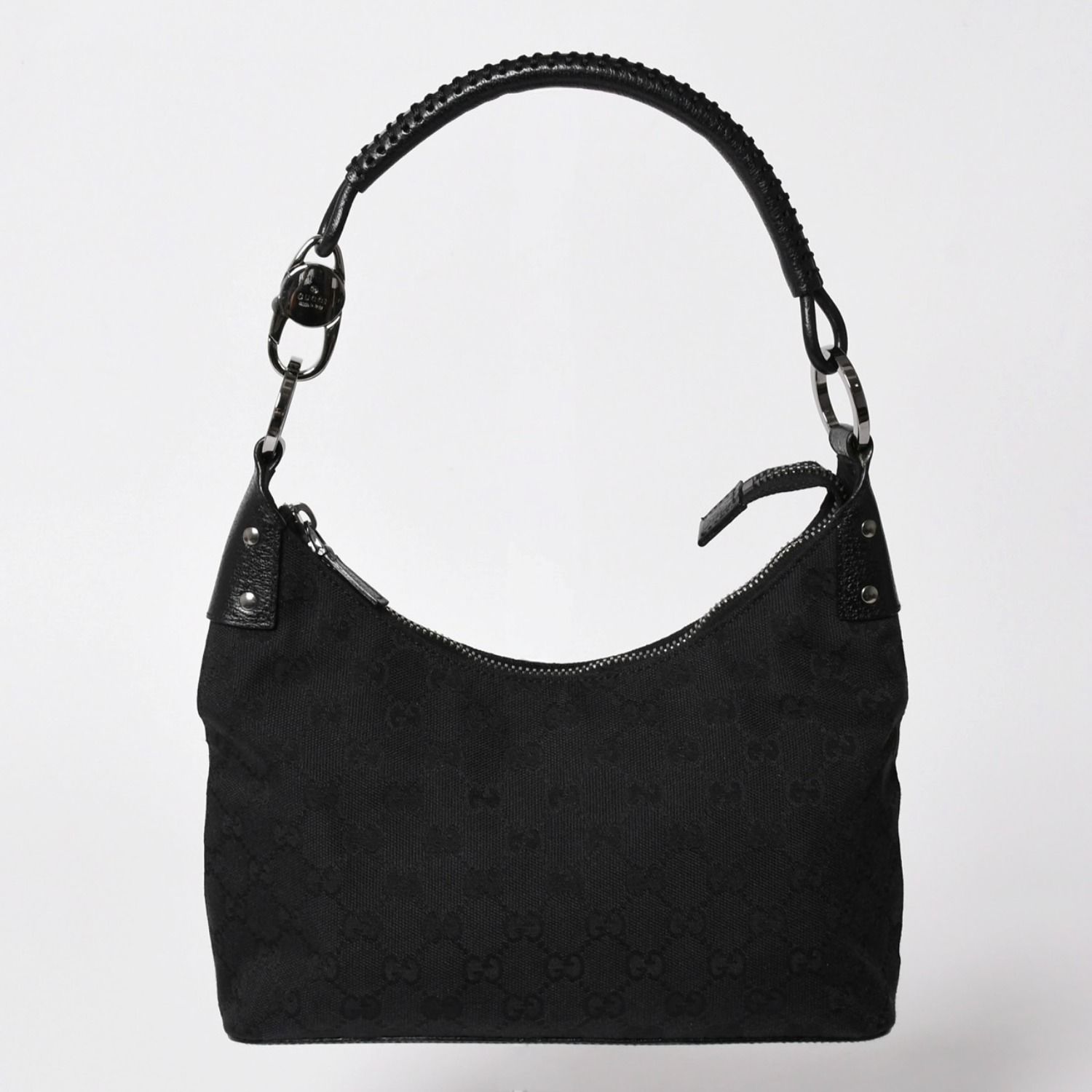 極美品 GUCCI グッチ ワンショルダーバッグ GGキャンバス 115002 ブラック シルバー金具 中古 4a002020