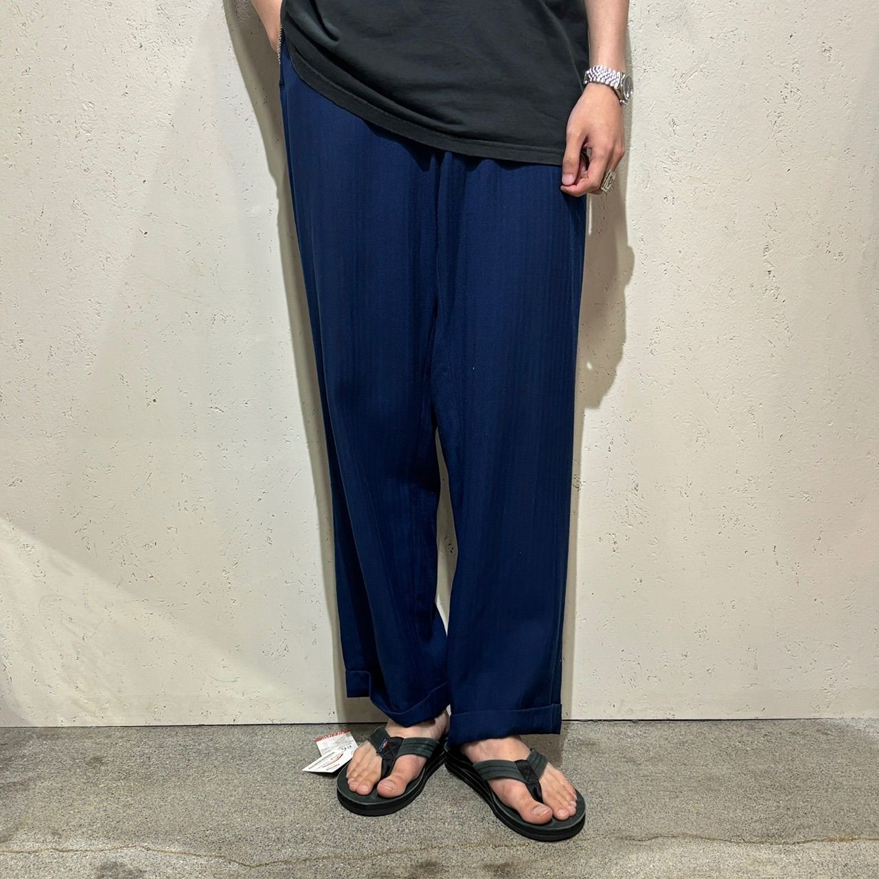 【Unknown】30~50s NAVY Rayon Gabardine Slacks W34 L30 【Unknown】30~50s NAVY Rayon Gabardine Slacks W34 L30