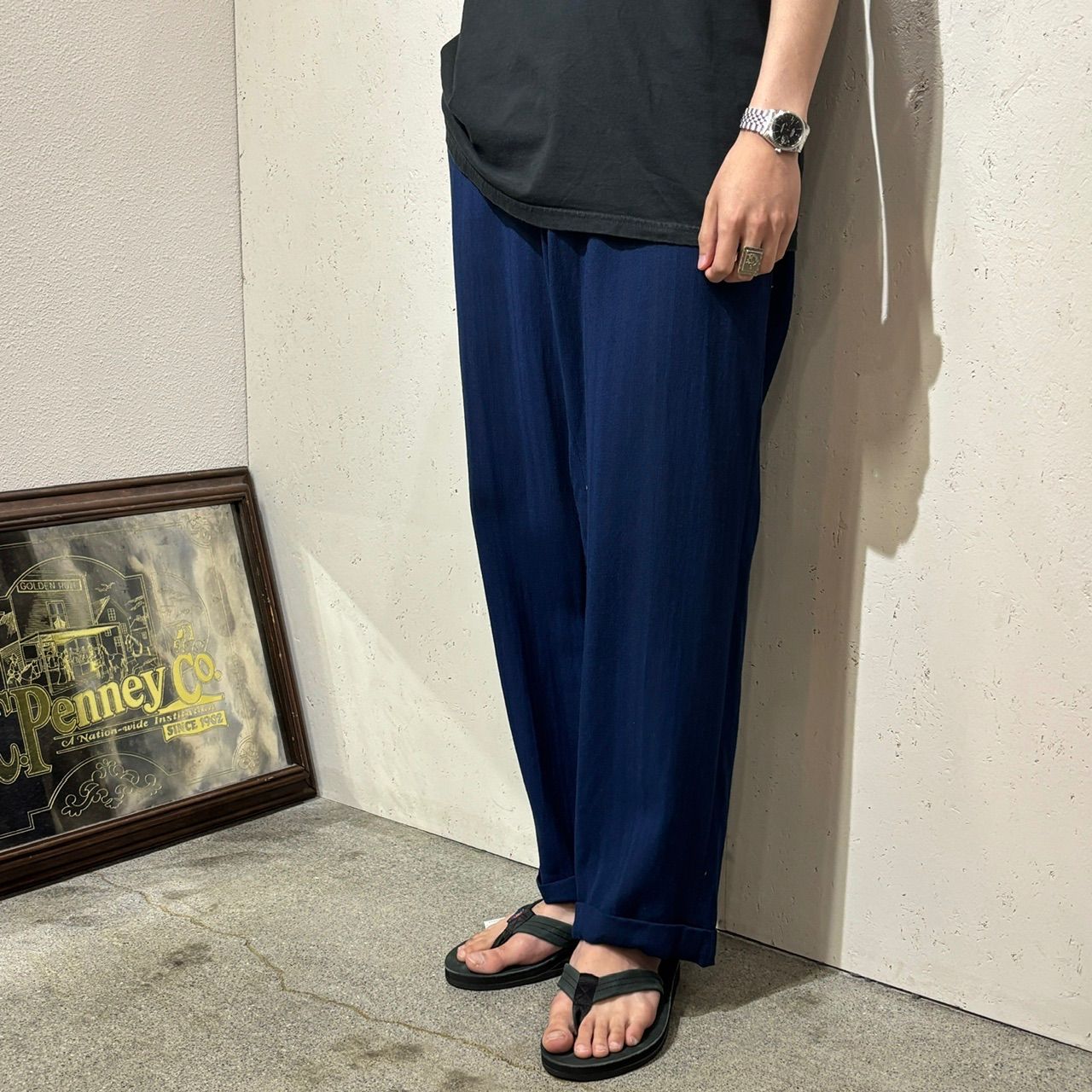 【Unknown】30~50s NAVY Rayon Gabardine Slacks W34 L30 【Unknown】30~50s NAVY Rayon Gabardine Slacks W34 L30