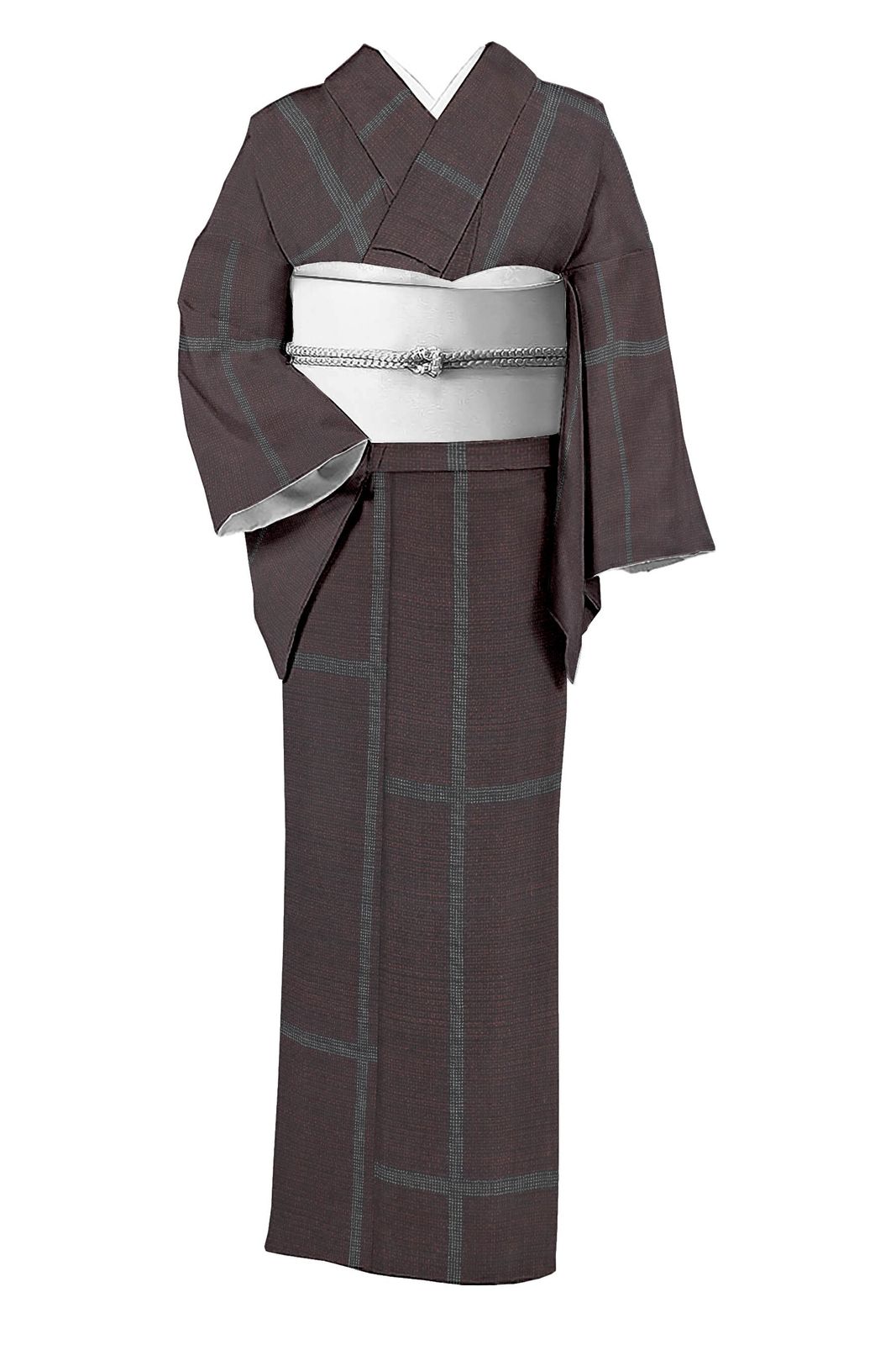 正絹真綿結城紬 亀甲絣・経緯絣 ≪御仕立て上がり・中古品≫ 「ベタ亀甲地蚊絣格子」 昨今中々お見かけしないデザイン 身丈147.5 裄63.5