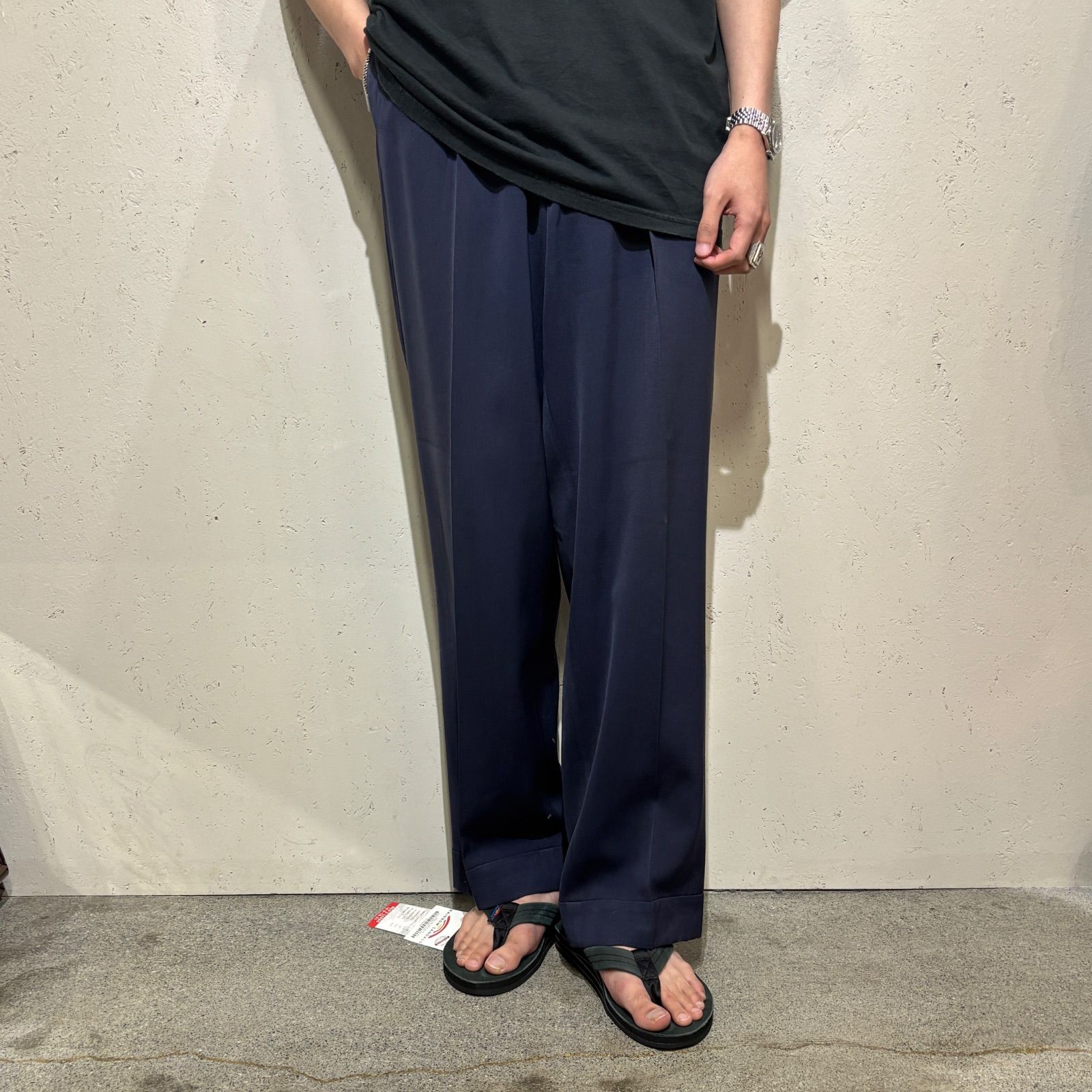 【Unknown】～60s NAVY Rayon Gabardine Slacks W31 L31.5 