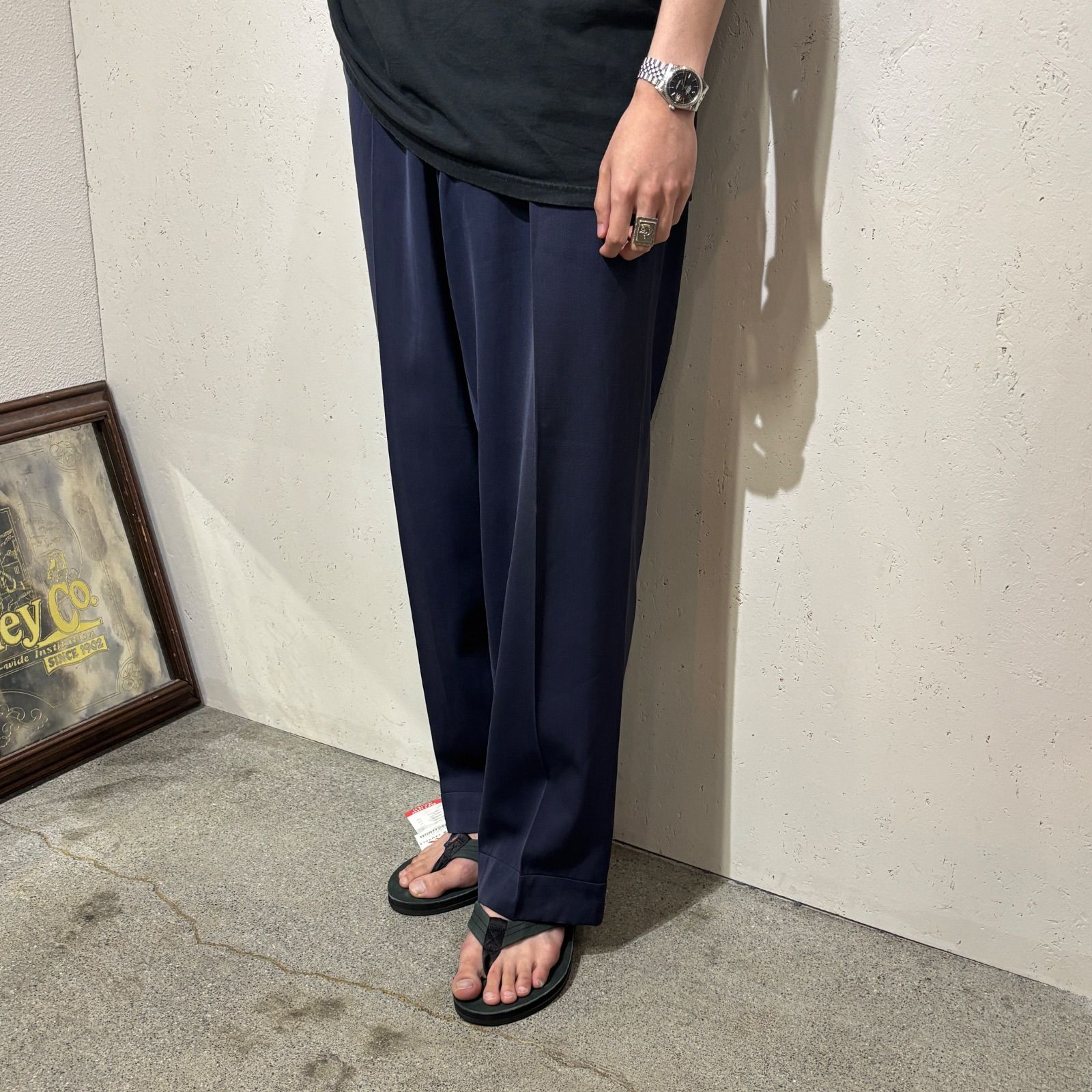 【Unknown】～60s NAVY Rayon Gabardine Slacks W31 L31.5 