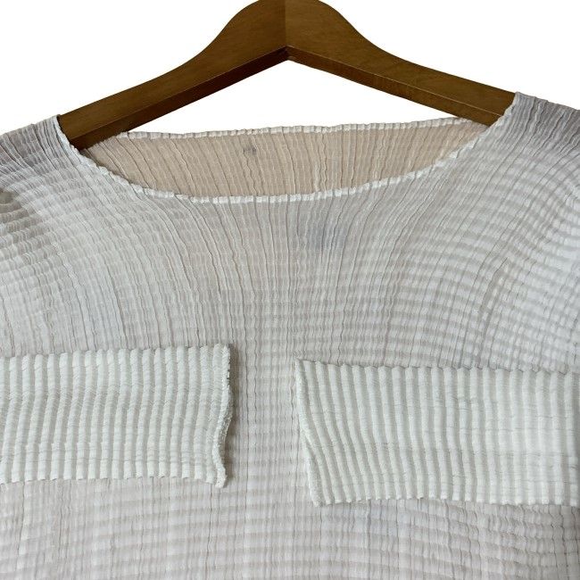 【中古】　ISSEY MIYAKE　トップス　長袖　クルーネック　プリーツ　ストレッチ　無地　ドメスティック　古着　/2496