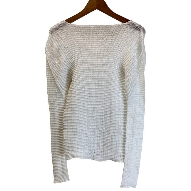 【中古】　ISSEY MIYAKE　トップス　長袖　クルーネック　プリーツ　ストレッチ　無地　ドメスティック　古着　/2496