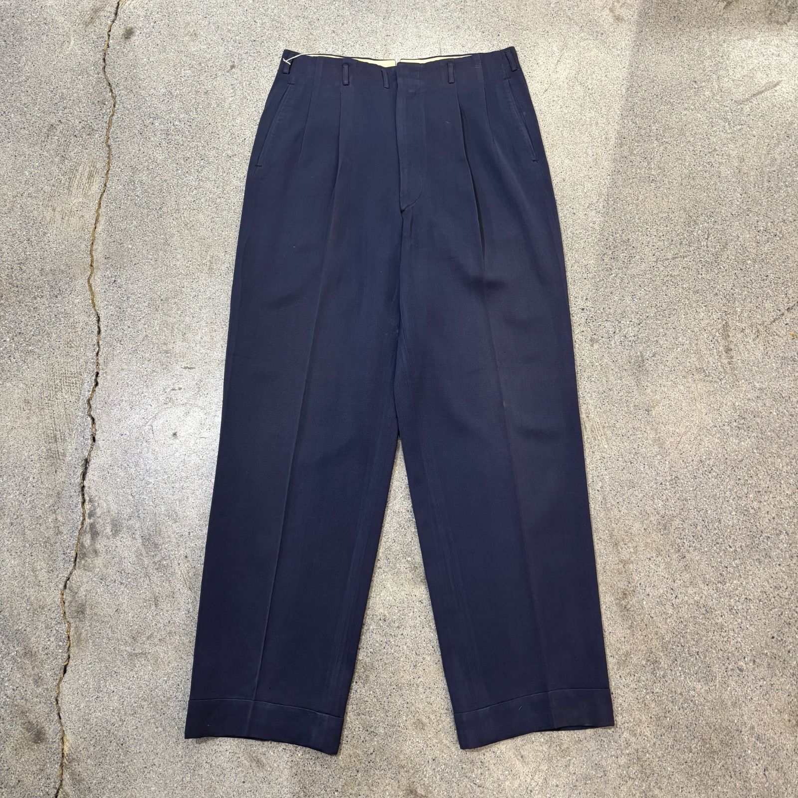 【Unknown】～60s NAVY Rayon Gabardine Slacks W31 L31.5 