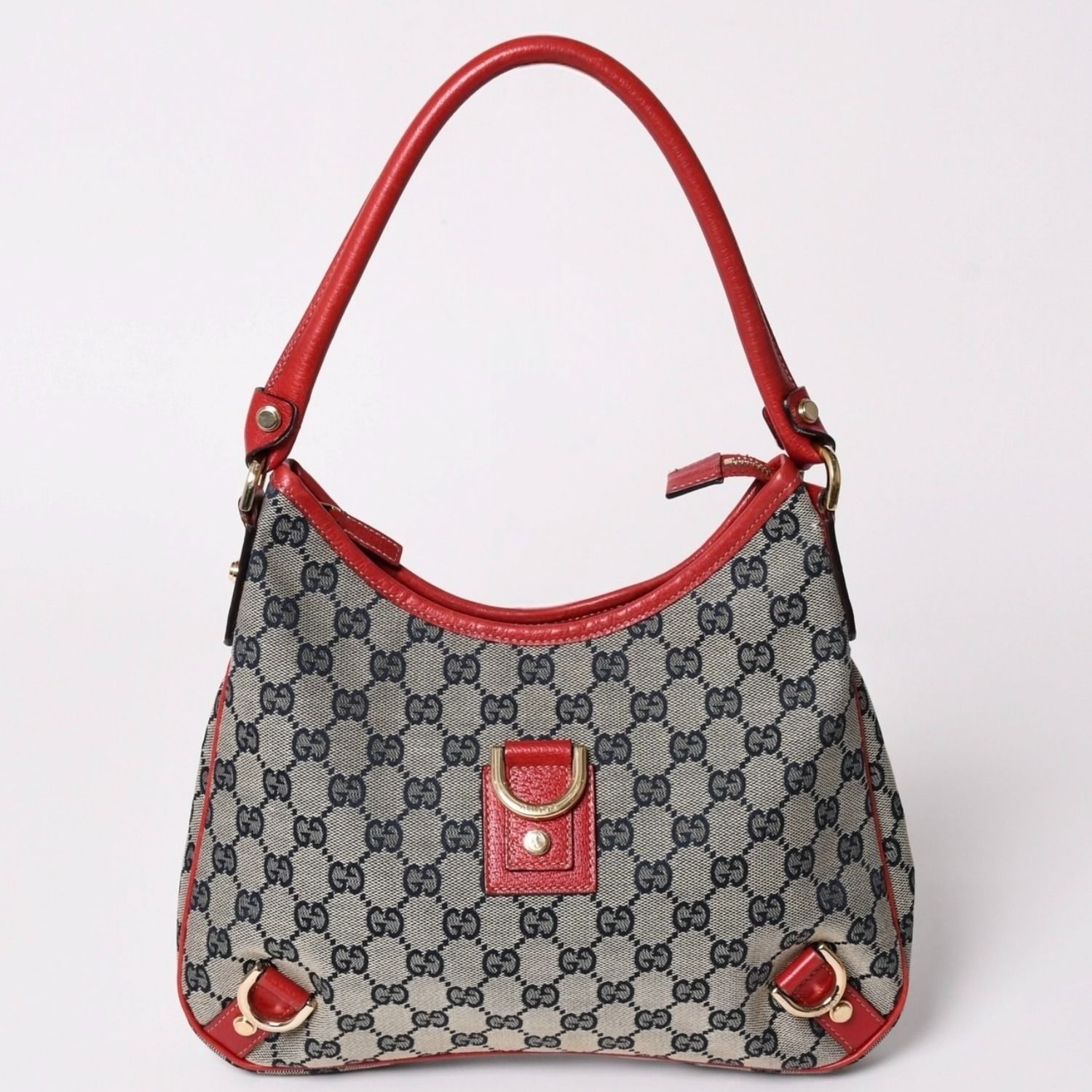極美品 GUCCI グッチ GGキャンバス ワンショルダーバッグ ゴールド金具 レッド ベージュ ネイビー 130738 中古 4a002934