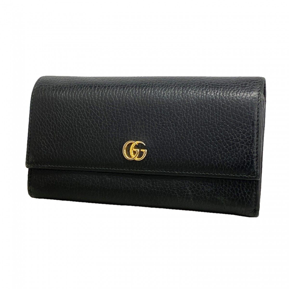 【6ed4643】グッチ 長財布 GGマーモント 456116 レザー ブラック ゴールド金具【中古】レディース
