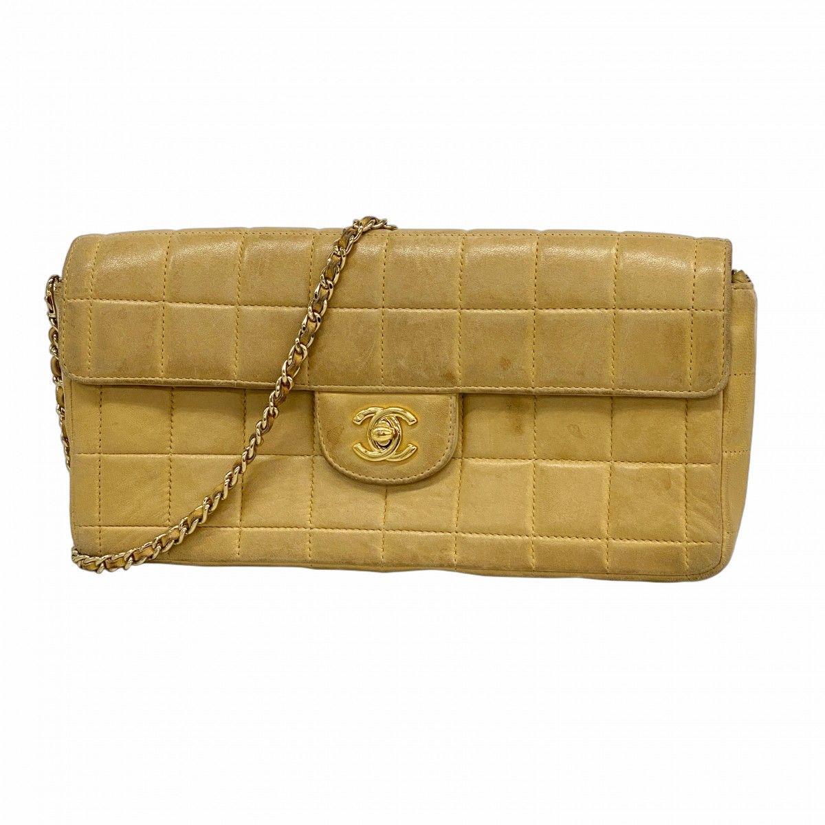 【6ee5273】シャネル ショルダーバッグ チョコバー ラムスキン ベージュ ゴールド金具【中古】レディース