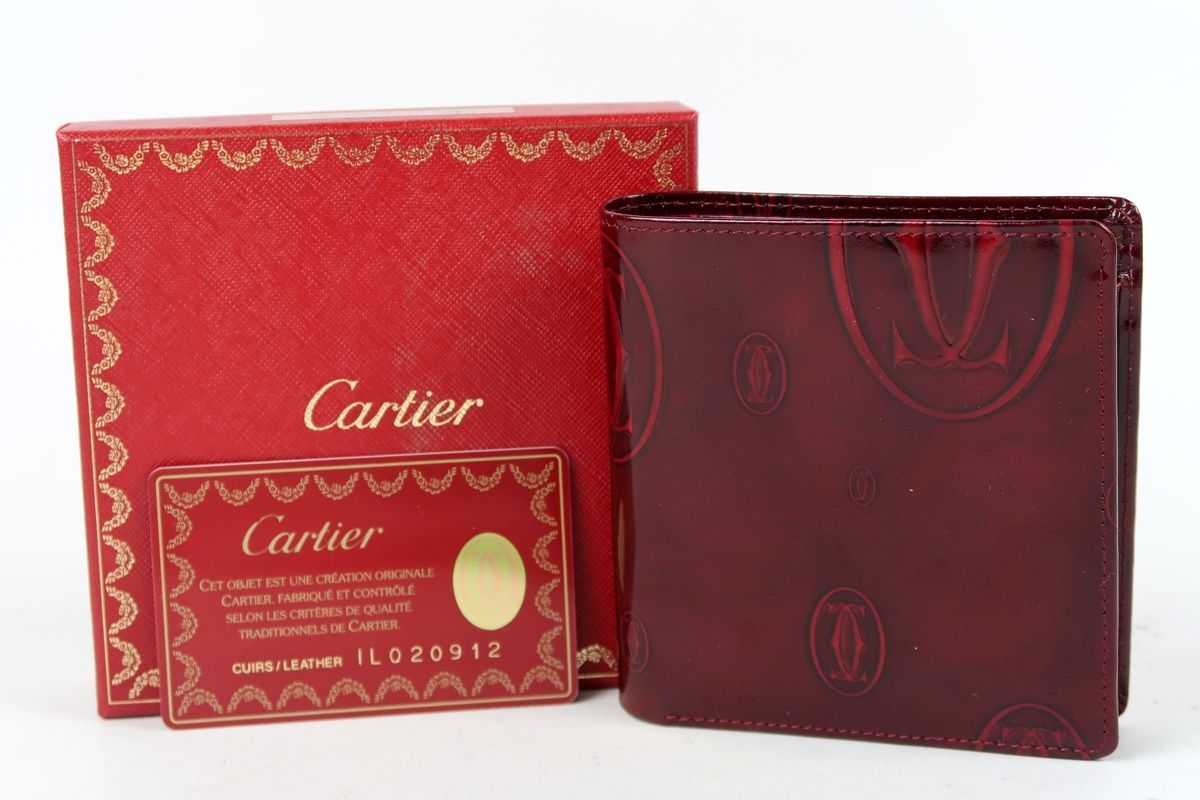 【超美品】Cartier カルティエ ハッピーバースデー エナメルレザー 二つ折り財布 ブランド 小物【TB60】