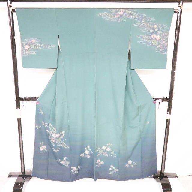 訪問着 着物 中古 正絹 袷 フォーマル 作家物 落款 花の図 辻が花模様